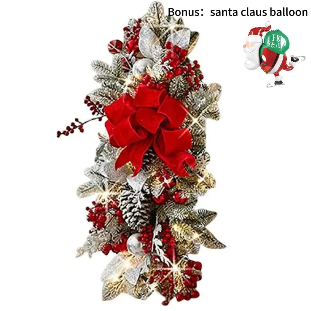 23.62 Inch Christmas Swags & Garlands with Lights Cordless Stairway Prelit Stair Swag Christmas Lighted Garland Ornament Outdoor Door Hanging