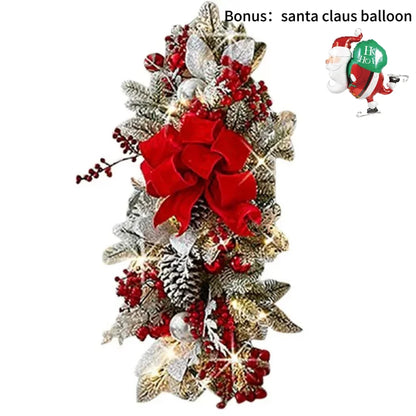 23.62 Inch Christmas Swags & Garlands with Lights Cordless Stairway Prelit Stair Swag Christmas Lighted Garland Ornament Outdoor Door Hanging