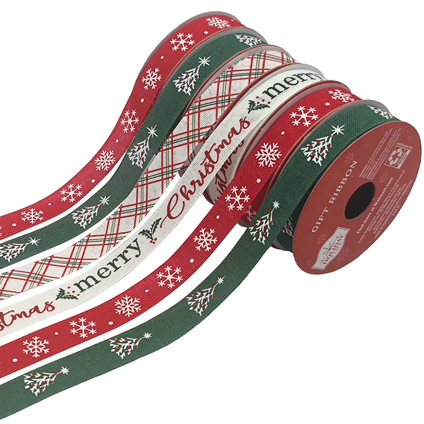 Assorted Red, White, and Green Christmas Ribbon, 9', 6 Count, by