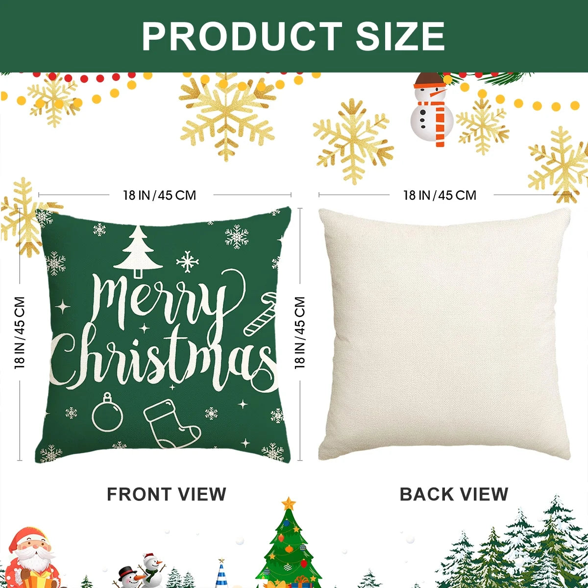 Christmas Throw Pillow Covers 18''X18'' Set of 4 Decorative Holiday Pillows Cover Cases Farmhouse Decor for Xmas Decoration Home Couch Sofa, Green