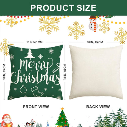 Christmas Throw Pillow Covers 18''X18'' Set of 4 Decorative Holiday Pillows Cover Cases Farmhouse Decor for Xmas Decoration Home Couch Sofa, Green