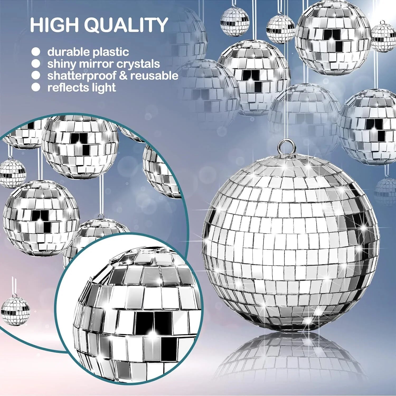 24 Pcs Hanging Mirror Disco Ball Glass Disco Ball Silver Mini Disco Ball Reflective Disco Ball, Halloween Disco Party Supplies, Christmas Tree Decorations (1.2Inch, 1.57Inch)