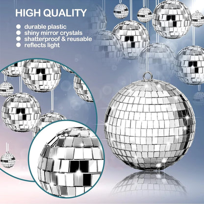 24 Pcs Hanging Mirror Disco Ball Glass Disco Ball Silver Mini Disco Ball Reflective Disco Ball, Halloween Disco Party Supplies, Christmas Tree Decorations (1.2Inch, 1.57Inch)