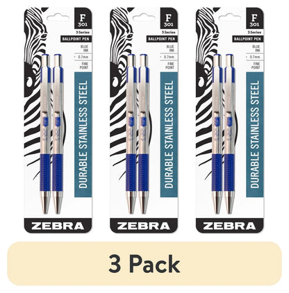 (3 Pack)  Pen F-301 Ballpoint Stainless Steel Retractable Pen, 0.7Mm, Blue Ink, 2-Pack