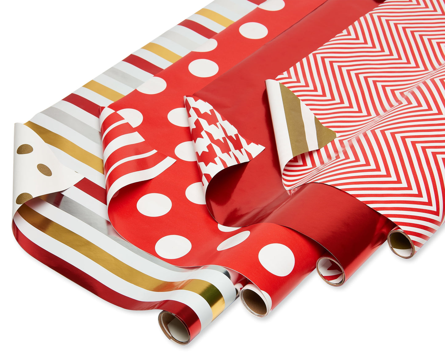 Reversible All-Occasion Wrapping Paper, Red and Gold Patterns (4 Rolls, 120 Sq. Ft)