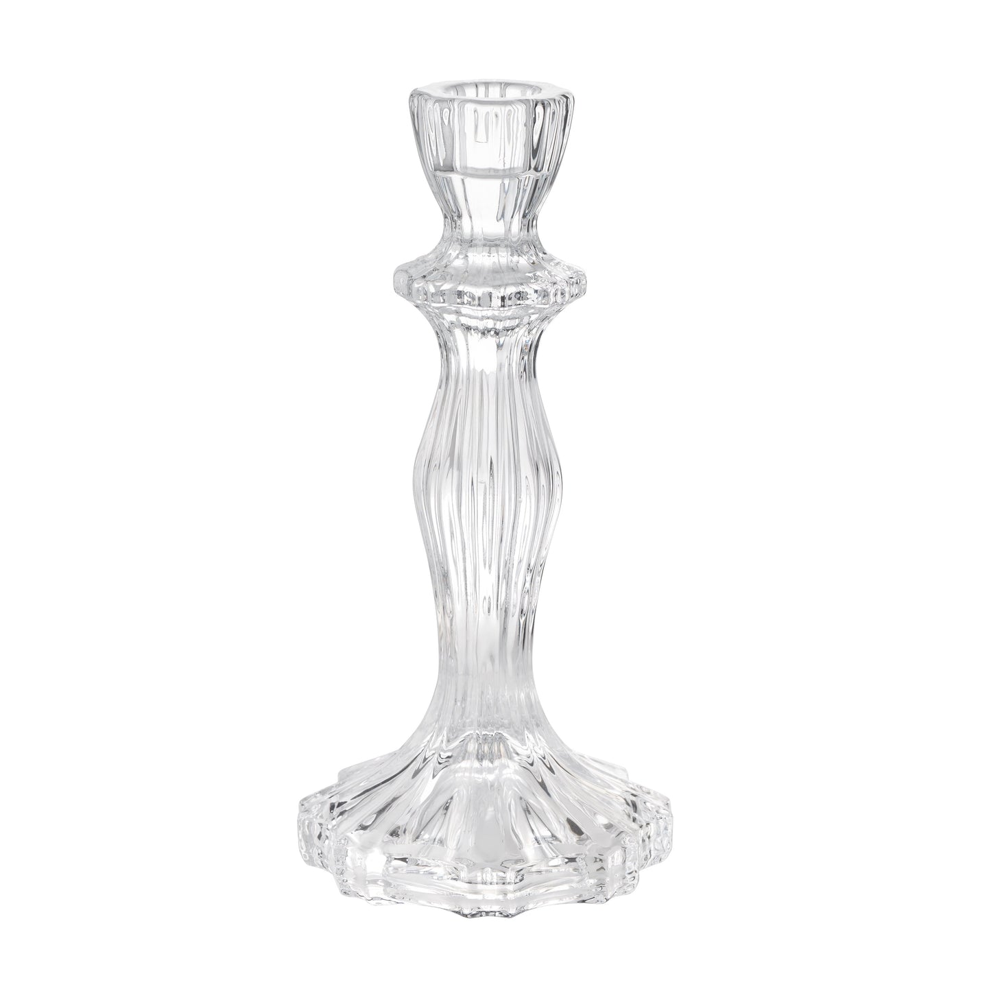 8” Decorative Clear Glass Taper Candle Holder, Large