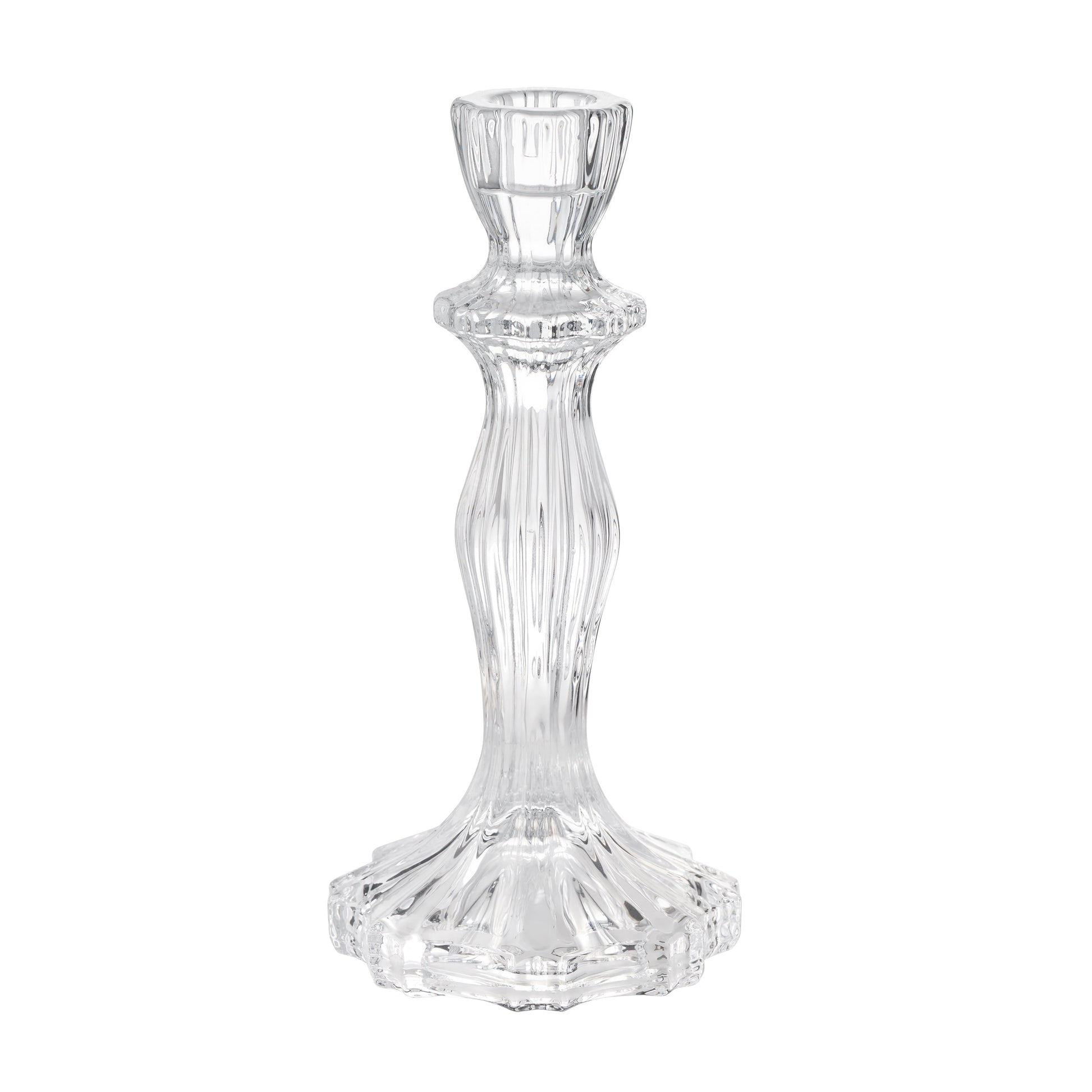 8” Decorative Clear Glass Taper Candle Holder, Large