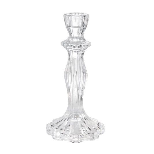 8” Decorative Clear Glass Taper Candle Holder, Large