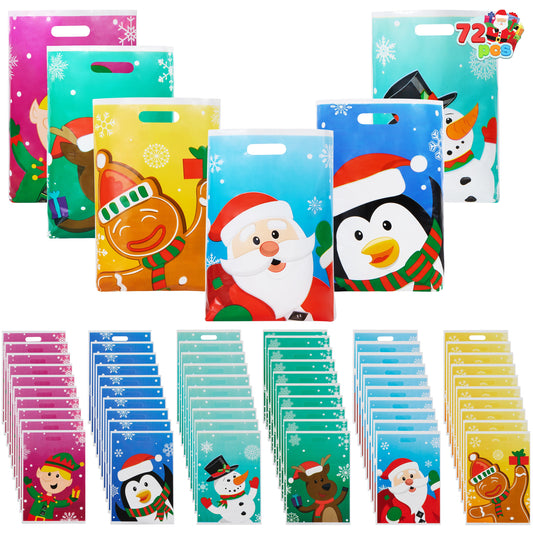 72 Pcs Christmas Bags for Xmas Holiday Goody Gift, 11" X 16"Christmas Snacks Plastic Shopping Bags with Handles for Present Wrapping, Festive Party Favor, Party Decoration Supplies