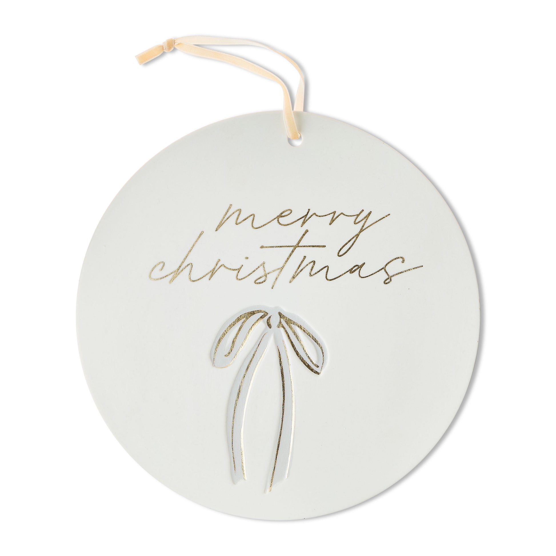 Stoneware Merry Christmas Hanging Decoration, White, 10", by