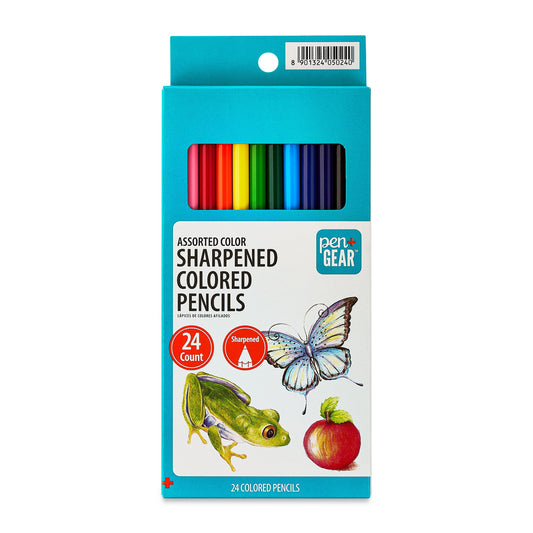 Sharpened Colored Pencils, Assorted Colors, 24 Count