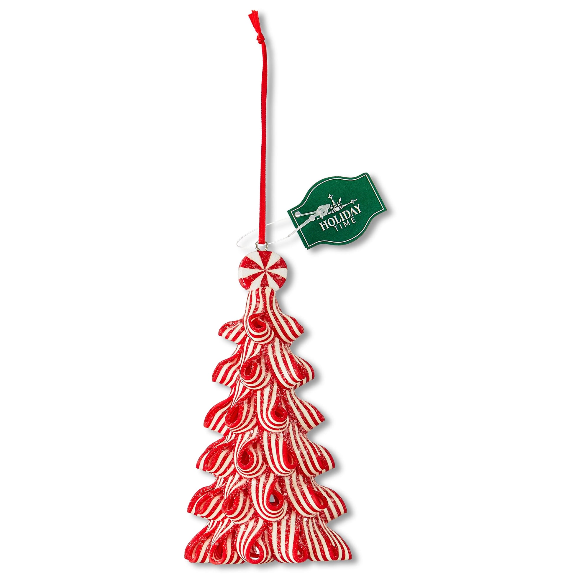 Red and White Ribbon Candy Christmas Tree Ornament, 4.5", by