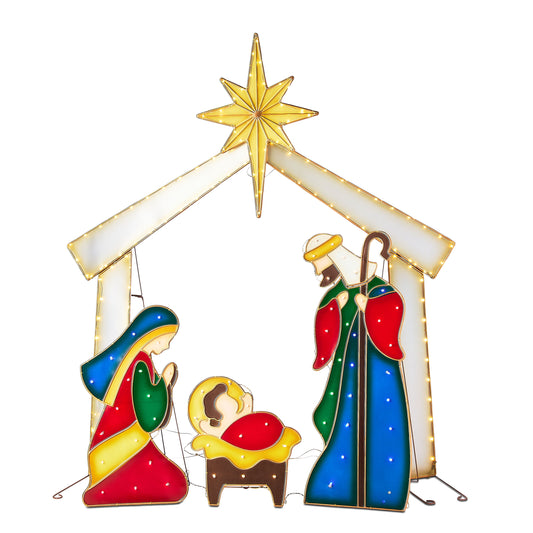 Indoor/Outdoor Light-Up Christmas Nativity Scene Set with 190 LED Lights, Warm White, 4 Pieces, by
