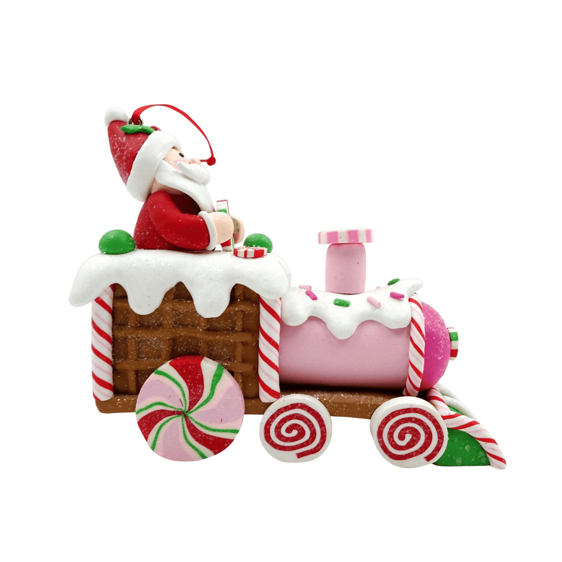 Multicolor Clay Dough Gingerbread Santa on Train Christmas Ornament, 5.1", by