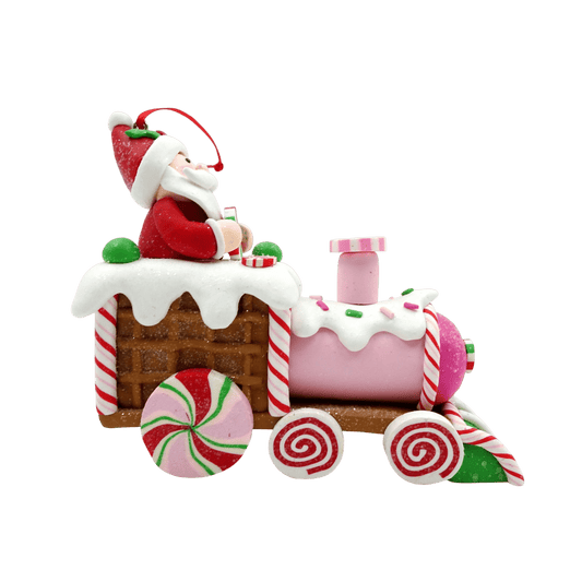Multicolor Clay Dough Gingerbread Santa on Train Christmas Ornament, 5.1", by