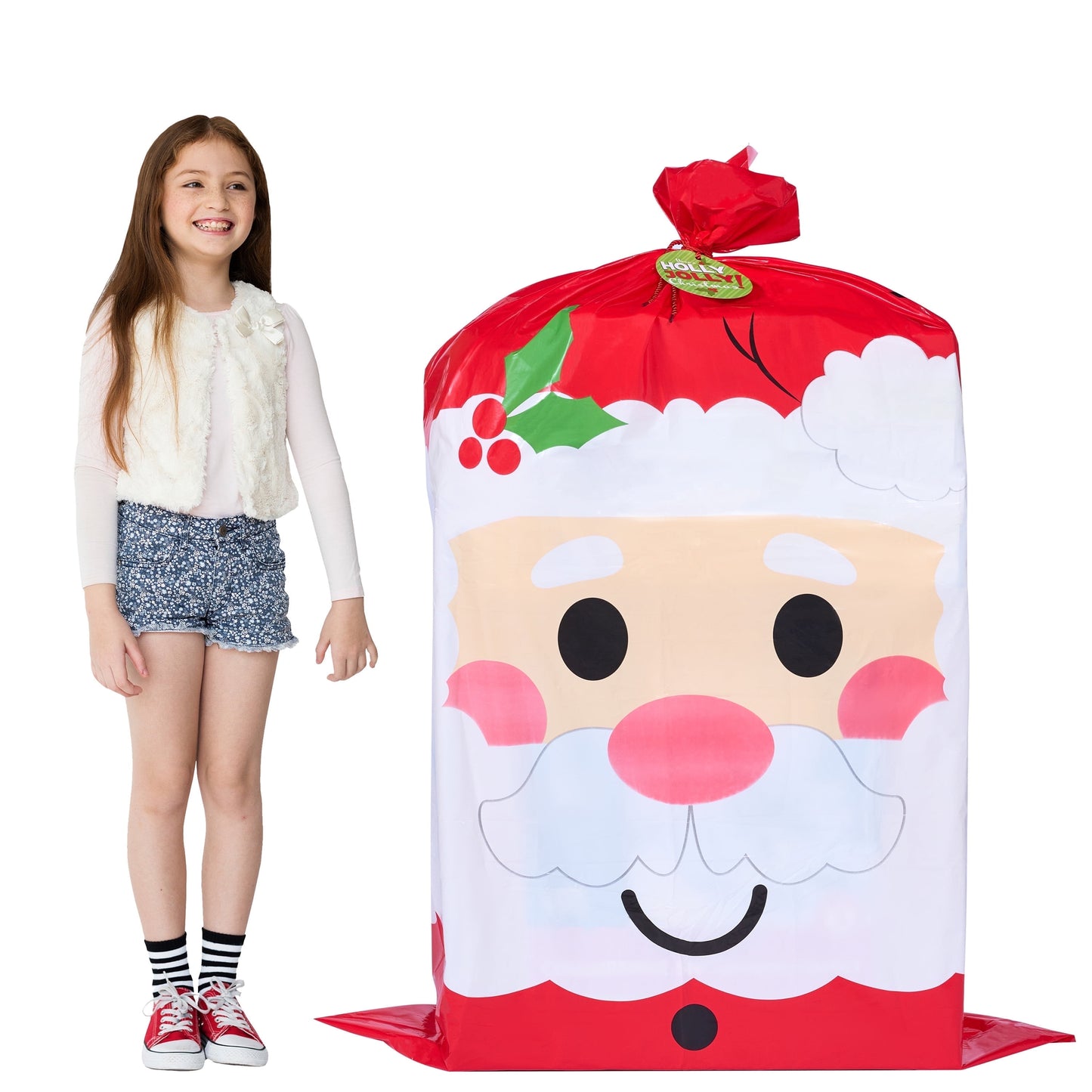 Jumbo Christmas Santa Gift Bag Plastic Xmas Gift Wrapping Bag 56”X36” for Gift Giving, Holiday Presents, Giant Gifts Decorations, Festive Surprises