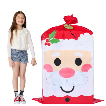 Jumbo Christmas Santa Gift Bag Plastic Xmas Gift Wrapping Bag 56”X36” for Gift Giving, Holiday Presents, Giant Gifts Decorations, Festive Surprises