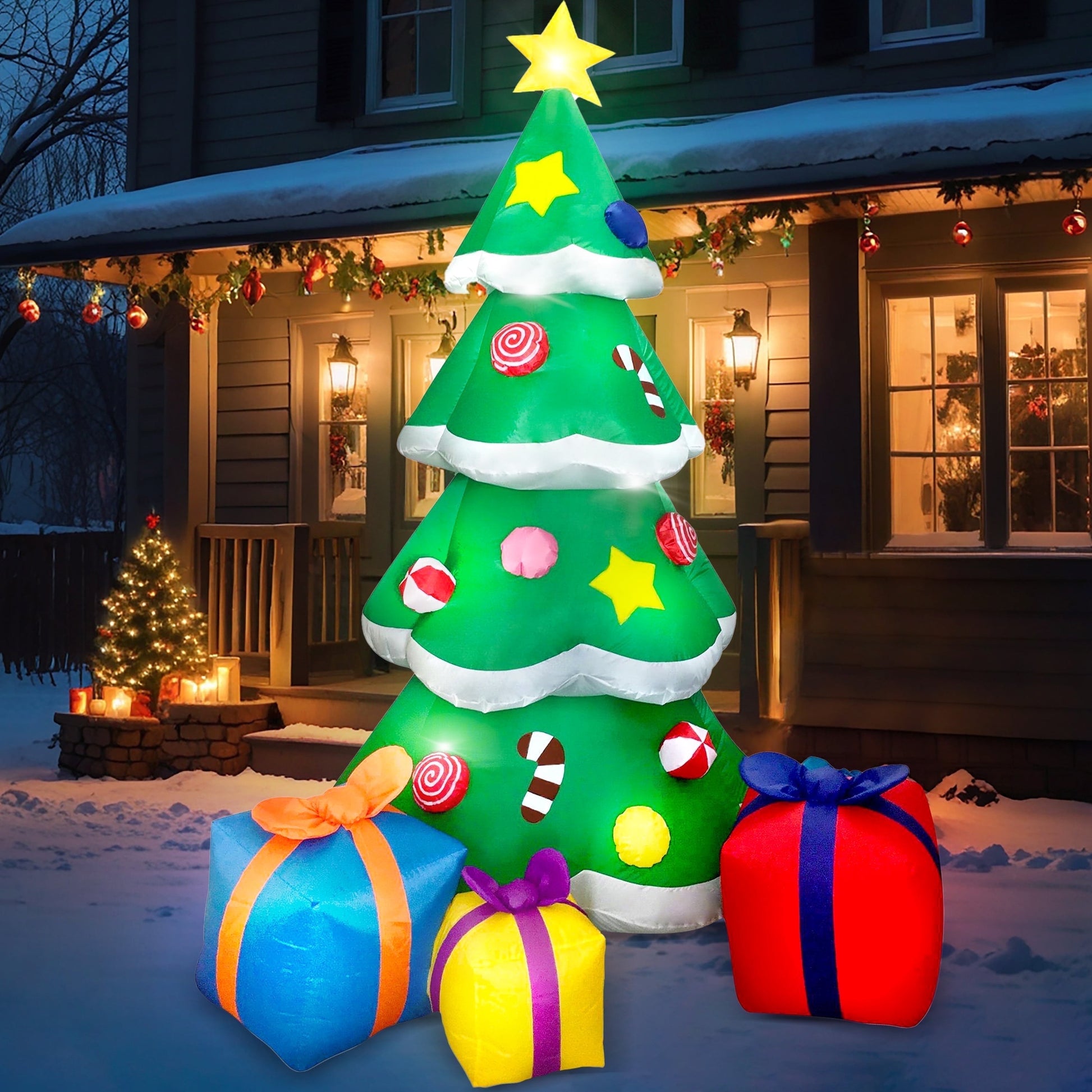 7Ft Christmas Tree Inflatables,Giant Christmas Inflatable Tree with 3 Gift Boxes Blow Ups Yard with Built-In Leds for Holiday Party Garden Lawn Decor