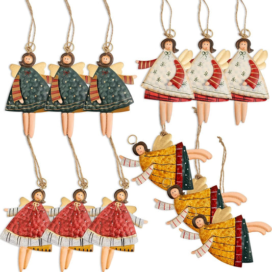 Metal Christmas Angel Ornaments for Christmas Tree Decorations and Holiday Crafts & Gift Tags Dancing Flying Tin Angels (Set of 12)