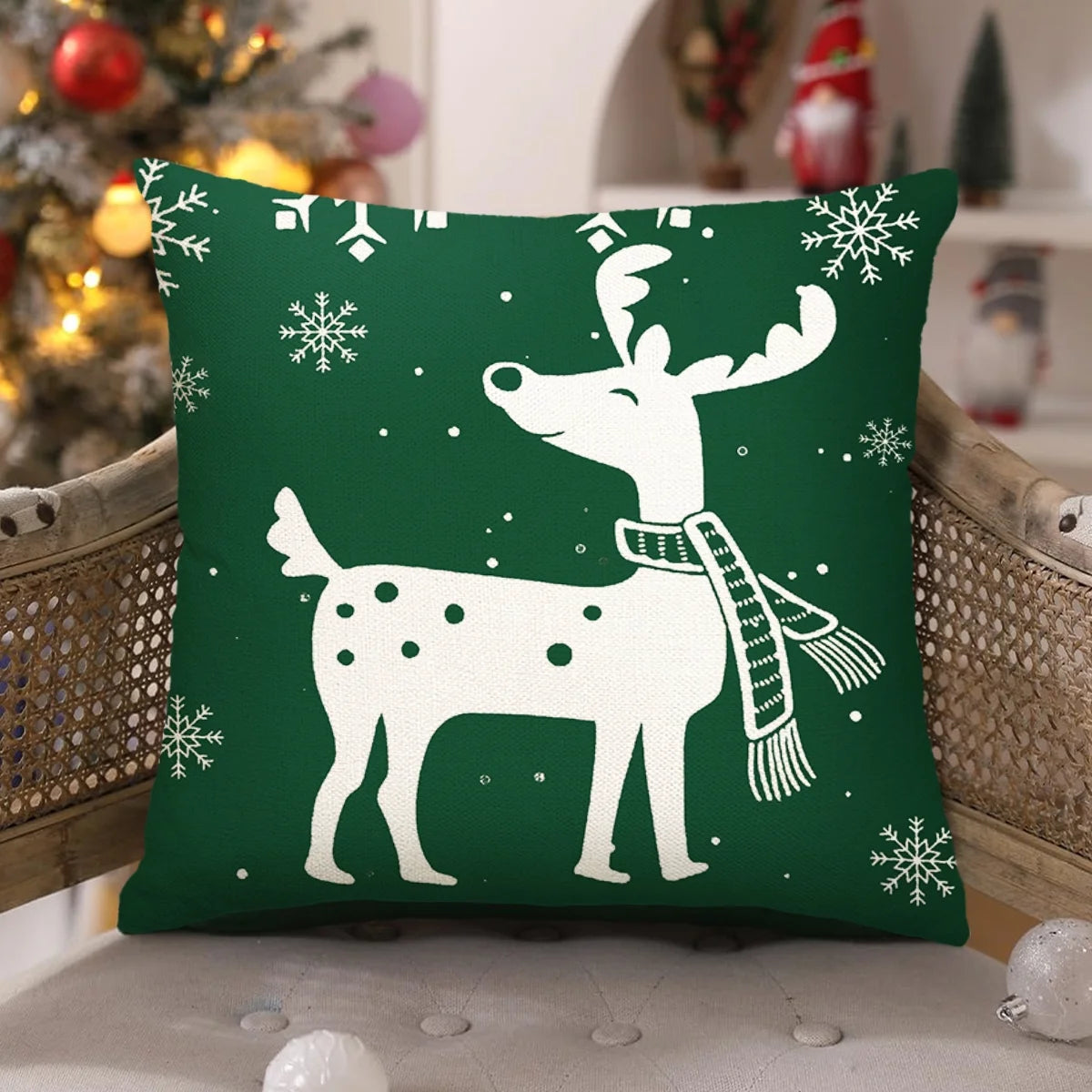 Christmas Throw Pillow Covers 18''X18'' Set of 4 Decorative Holiday Pillows Cover Cases Farmhouse Decor for Xmas Decoration Home Couch Sofa, Green