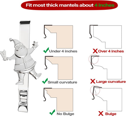 Christmas Stocking Holder for Mantle, Reusable Christmas Stocking Hooks, No-Damage Xmas Hanger for Fireplace Mantle Grip Stand Christmas Decoration Ornaments Hanging Shelf Floor