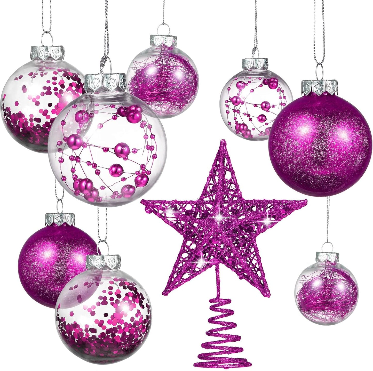 25 Pcs Christmas Ball Ornaments with Star Tree Topper Christmas Tree Decorations with 24 Pcs 2.36 Inch Plastic Ball Ornaments 1 Pack 5.91 Inch Xmas Star Treetop for Home Party(Purple)