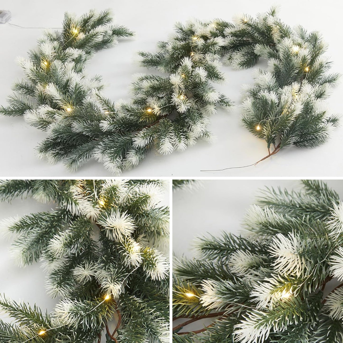 Christmas Garland with Lights 6Ft Pre-Lit Artificial Greenery Christmas Decorations Outdoor Indoor, Battery Operated 8 Lighting Modes