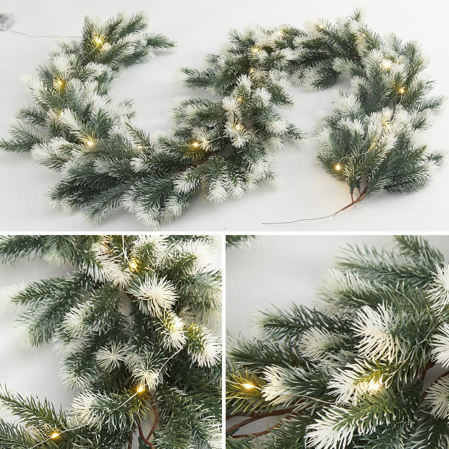 Christmas Garland with Lights 6Ft Pre-Lit Artificial Greenery Christmas Decorations Outdoor Indoor, Battery Operated 8 Lighting Modes