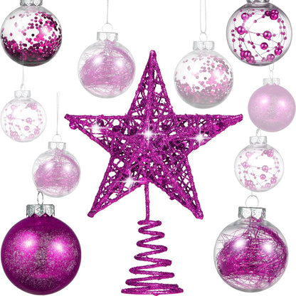 25 Pcs Christmas Ball Ornaments with Star Tree Topper Christmas Tree Decorations with 24 Pcs 2.36 Inch Plastic Ball Ornaments 1 Pack 5.91 Inch Xmas Star Treetop for Home Party(Purple)