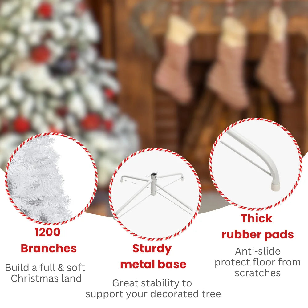 7.5Ft White Christmas Tree Artificial Christmas Tree Seasonal Holiday Decoration W/ 1,500 Branch Tips, Stand