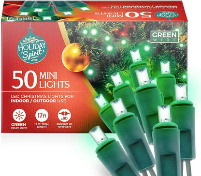 50 LED Mini Christmas String Lights 120V UL588 (50, Green)