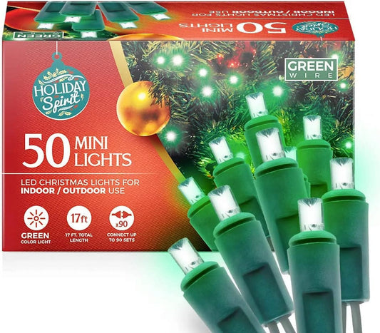50 LED Mini Christmas String Lights 120V UL588 (50, Green)