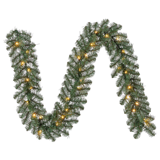 Napa Pre-Lit Warm White LED Artificial Christmas Garland, Green, 9', by