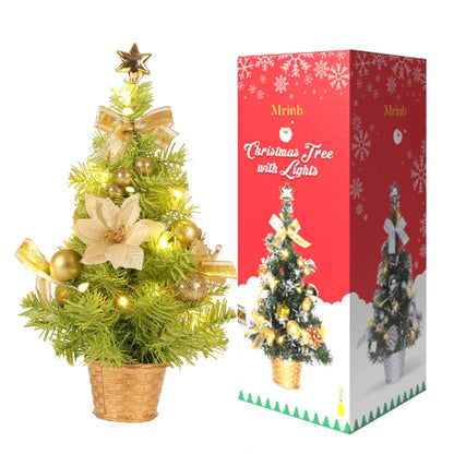 18-Inch Artificial Mini Christmas Tree with LED String Lights and Ornaments for Festive Tabletop Decor