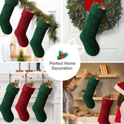 6Pcs Christmas Stockings Knitted Xmas Stockings Double-Sided 18 Inches Fireplace Stockings for Family Christmas Decoration (Burgundy,Green)