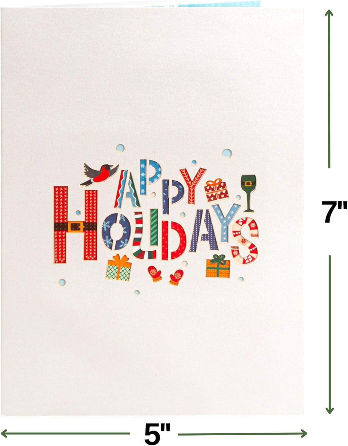 Pop up Christmas Card, Happy Holidays, Handmade 3D Popup Card, 5" X 7"
