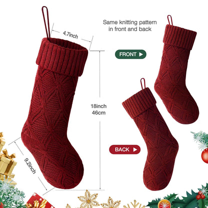 6Pcs Christmas Stockings Knitted Xmas Stockings Double-Sided 18 Inches Fireplace Stockings for Family Christmas Decoration (Burgundy,Green)