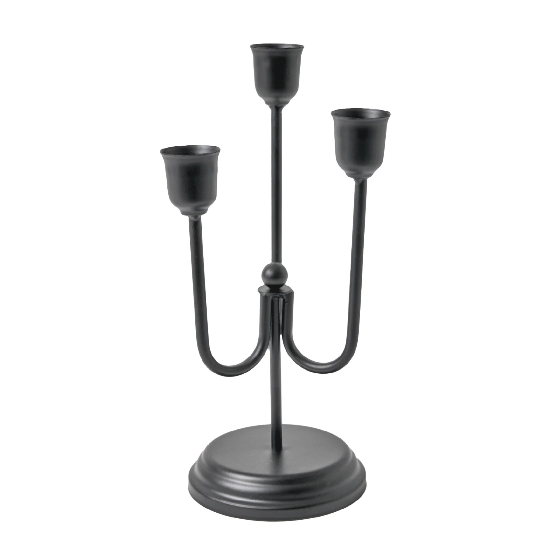 3-Arm Black Metal Taper Candle Holder – Elegant Gothic Decor for Halloween, Mantel, Kitchen Table, Wedding, or Party, 9"