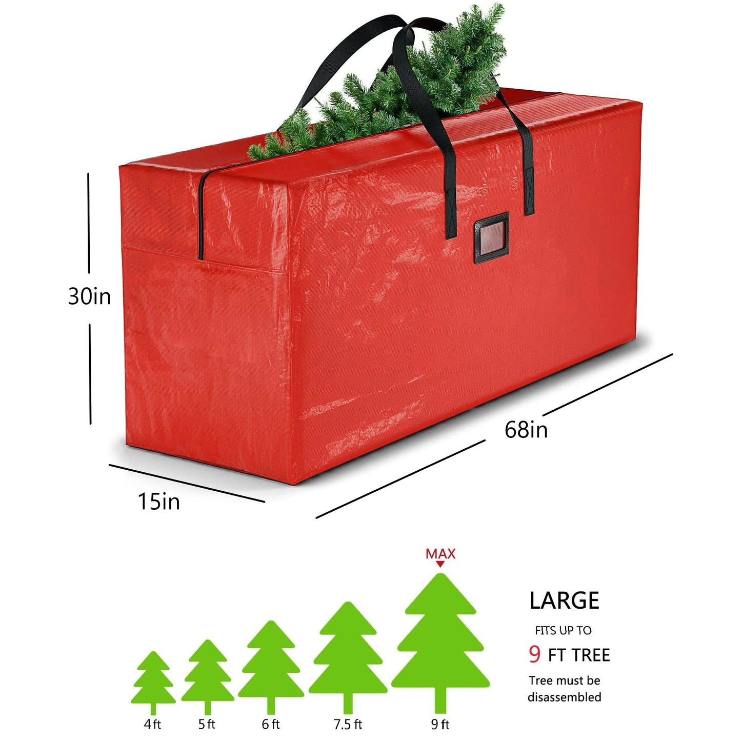 Christmas Tree Storage Bag Storage Container Fits up to 9 Ft Disassembled Tree Zippered Bag with Carry Handles 65" X 15" X 30" Red