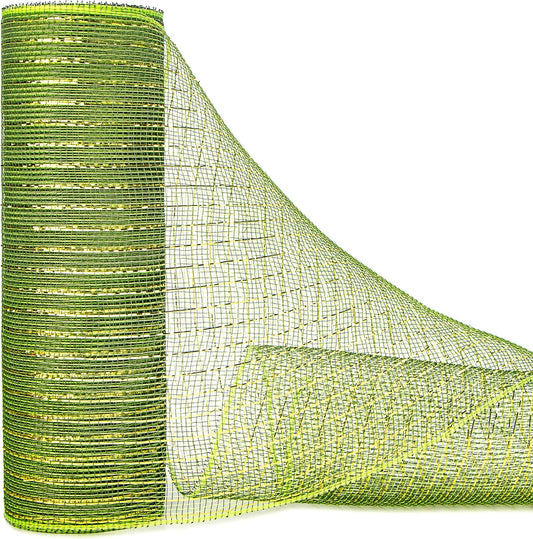 Moss Green Metallic Mesh Ribbon,10 Inch X 30 Feet(10Yard), Moss Green with Gold Foil, Christmas Ribbon for Wreath Swags and Christmas Tree Decoration