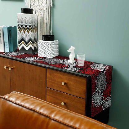 Floral Table Runner-Red Black White Cotton Linen-Long 90 Inche Dresser Scarves,Flower Tablerunner for Kitchen Coffee/Dining Table Bedroom Home Living Room,Scarf Decor for Summer Spring Holiday Dinner