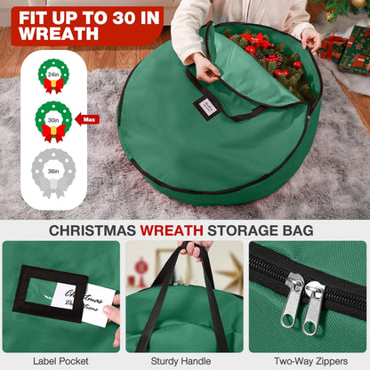 3Pcs Christmas Tree Storage Bag, Christmas Tree Bag for 7.5 FT Artificial Trees, Durable Waterproof with Reinforced Carrying Handles (Green)
