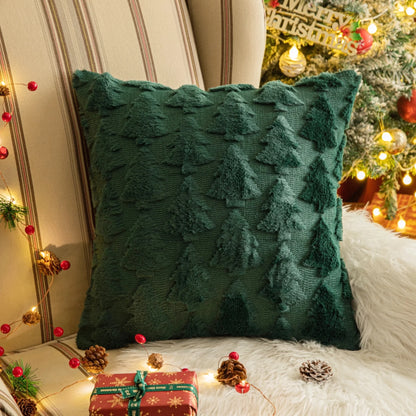 Set of 2 Christmas Tree Throw Pillow Covers, Soft Faux Fur Decorative Xmas Throw Pillows for Couch Sofa Holiday Winter Decor