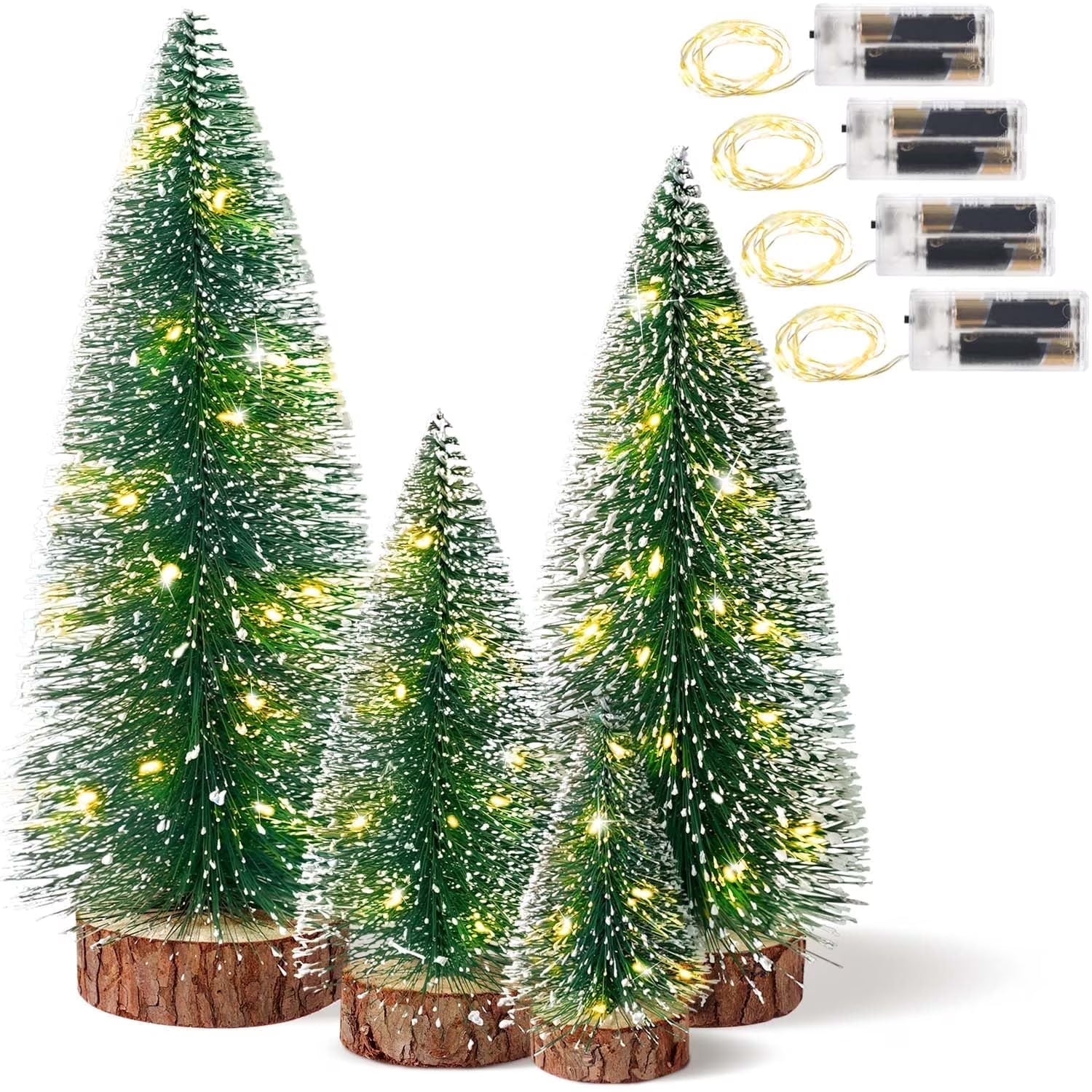 4Pcs Mini Christmas Tree Decorations, Small Christmas Tree Desktop Snow Miniature Pine Tree Tabletop Christmas Tree Small Pine Tree Xmas Decor