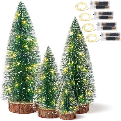 4Pcs Mini Christmas Tree Decorations, Small Christmas Tree Desktop Snow Miniature Pine Tree Tabletop Christmas Tree Small Pine Tree Xmas Decor