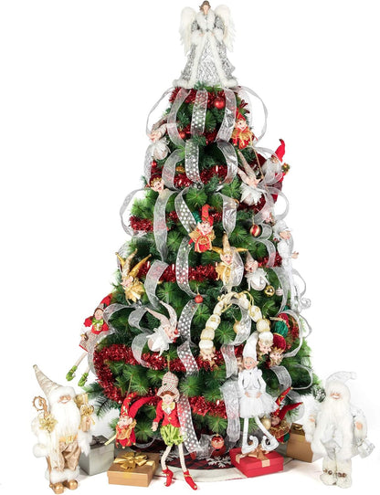 16 Inches Angel Tree Topper with Shiny Sequins Luxury Dress, Christmas Treetop Flying Angel Winged Diva Fairy Goddess Figurine Holiday Ornament, Silver Grey