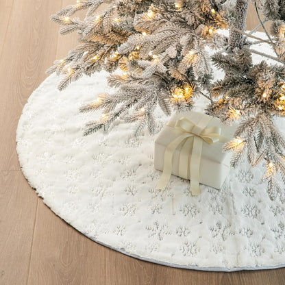 48" D White Plush Christmas Tree Skirt with Snowflake,Xmas Tree Ornaments Skirt for Holiday Christmas Party Home Decorations