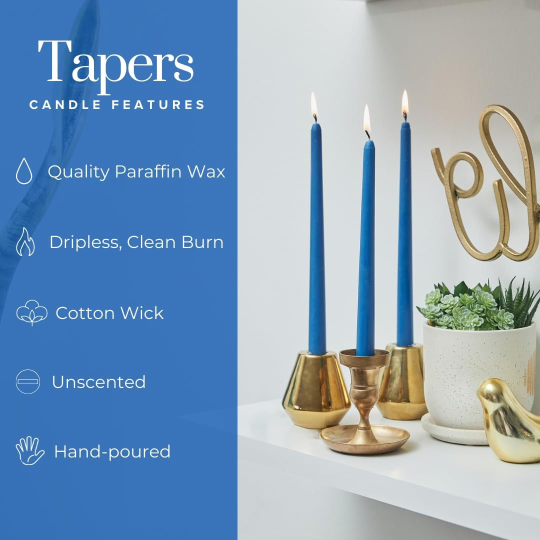 10 Inch Blue Taper Candle Sticks, Set of 30 Candle Sticks, Tapered Candles, Dripless Taper Candles, Blue Candlesticks, Tall Candles, Taper Candles Bulk