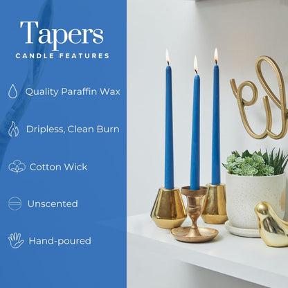 10 Inch Blue Taper Candle Sticks, Set of 30 Candle Sticks, Tapered Candles, Dripless Taper Candles, Blue Candlesticks, Tall Candles, Taper Candles Bulk