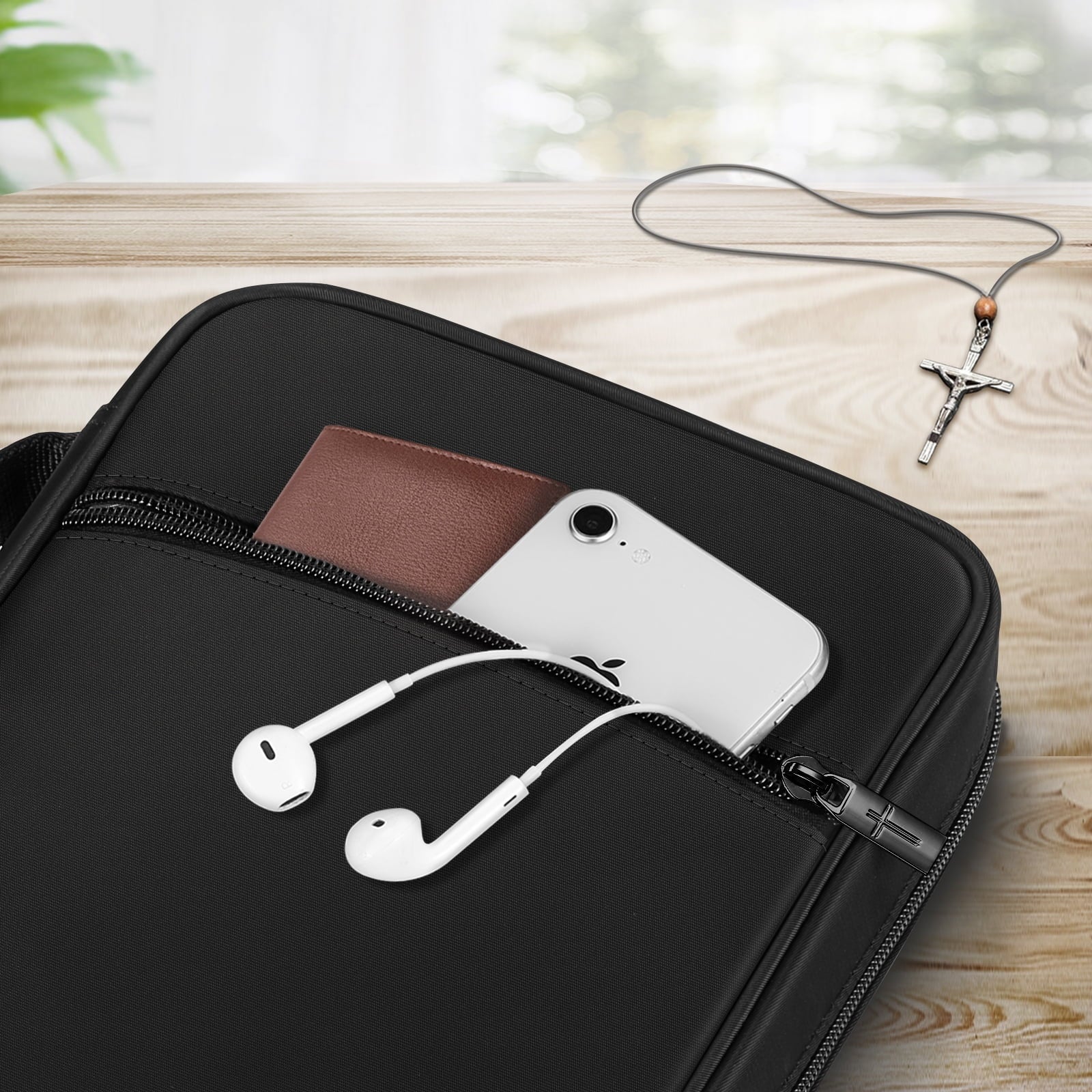 Bible Cover, Carrying Book Case Church Bag Bible Protective with Handle and Zippered Pocket, Perfect Gift for Men Women Father, Black